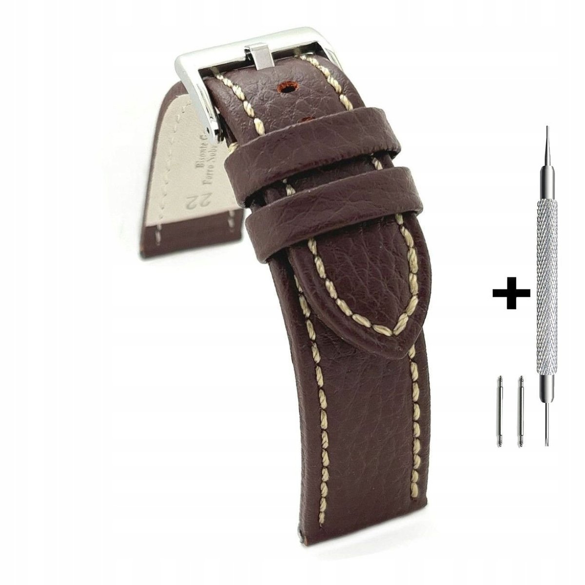 Brązowy pasek 22 mm skórzany DILOY 376.22.02 + dwa teleskopy i narzędzie