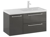 Szafki łazienkowe - Szafka Wisząca Z Umywalką RON 90 cm D Prawa - Titan Wysoki Połysk - Uchwyty Białe Matowe - miniaturka - grafika 1