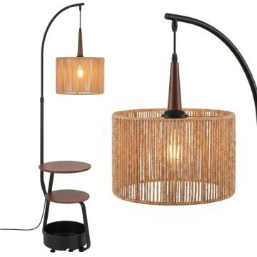 Lampa Stojąca Podłogowa Do Salonu Z Półką Ze Stolikiem Pleciona Boho 162CM