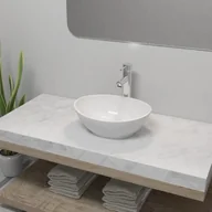 Umywalki - vidaXL Umywalka z baterią mieszającą, ceramiczna, owalna, biała - miniaturka - grafika 1