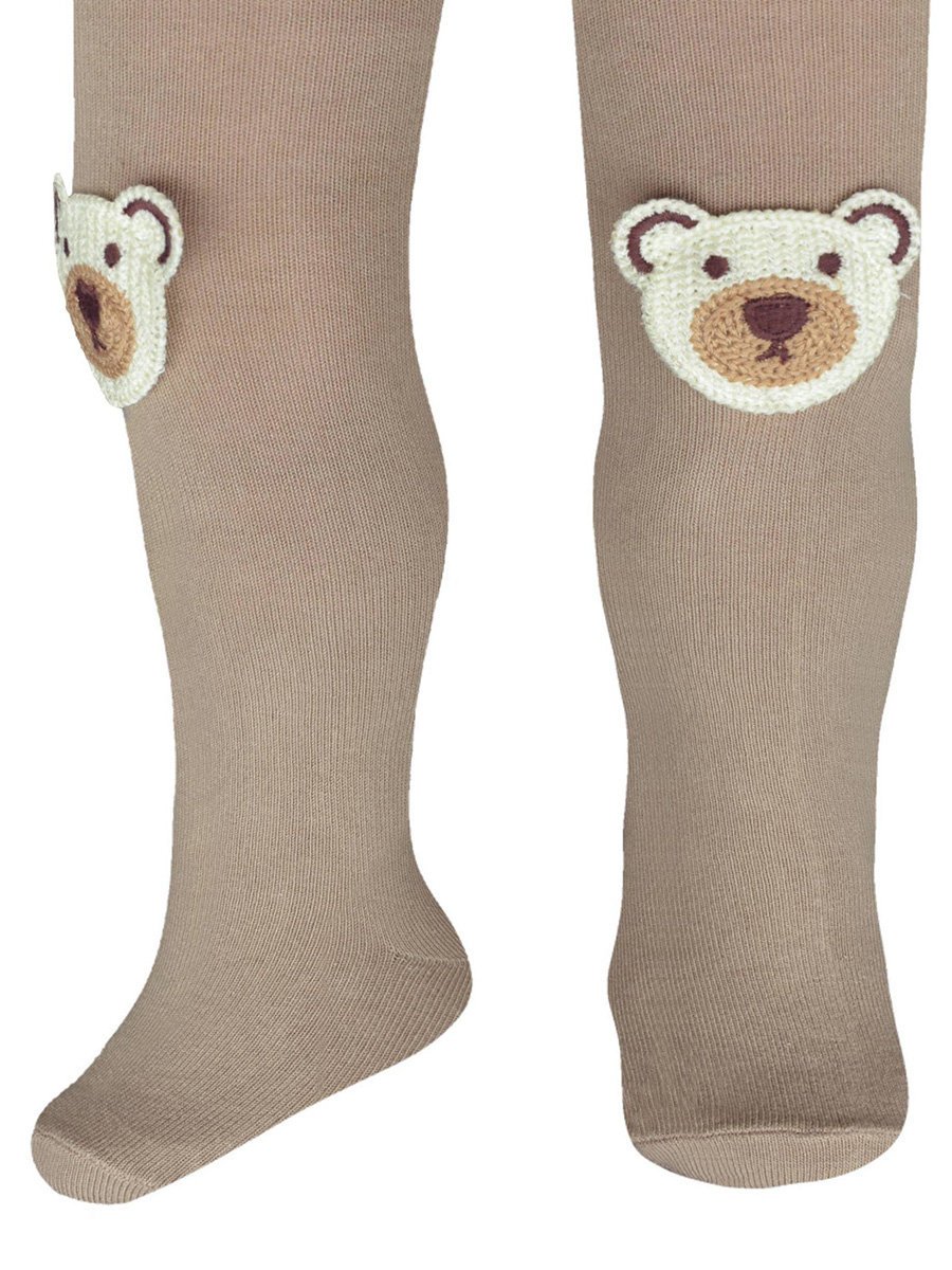 Dziecięce rajstopki bawełniane z misiem beżowe Milusiem r.104/110