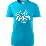 Koszulki i topy damskie - Damska Koszulka Nadruk Rowerowa Rower to mnie kręci Prezent dla Rowerzystki turkusowy S - miniaturka - grafika 1