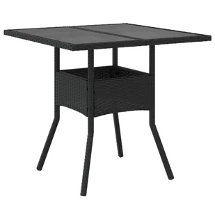 Stół ogrodowy ze szklanym blatem, czarny, 80x80x75cm, rattan PE Lumarko! - Stoły ogrodowe - miniaturka - grafika 5