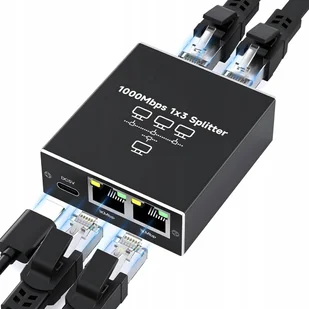 SPLITTER LAN 1x3 ADAPTER ROZDZIELACZ SWITCH 2xRJ45 ETHERNET 1000Mb GIGABIT - Wtyczki i adaptery - miniaturka - grafika 1