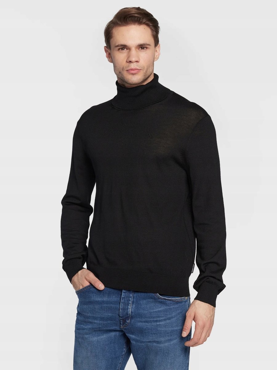 ARMANI EXCHANGE SWETER MĘSKI Z GOLFEM CZARNY GŁADKI S 7AA