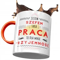 Kubki - Kubek Pomarańczowy dla Szefa Praca to Przyjemnośc z Nadrukiem ze Zdjęciem+ Opakowanie na prezent (wzór 01) - miniaturka - grafika 1