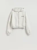 Bluzy damskie - Reserved - Rozpinana bluza z kapturem - jasnoszary - miniaturka - grafika 1