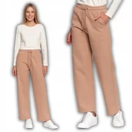 Spodnie damskie - SPODNIE DAMSKIE DRESOWE OCIEPLANE Z WYSOKIM STANEM 100% BAWEŁNA MORAJ S BEIGE - miniaturka - grafika 1