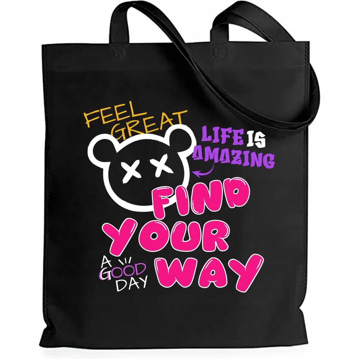 Torba EKO Czarna Bawełniana FIND YOUR WAY Shopper Mix Młodzieżowych Wzorów