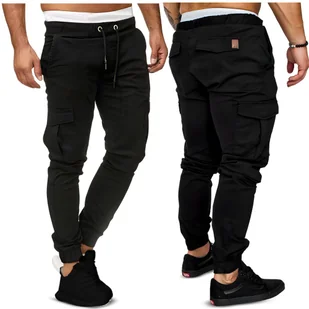 Spodnie joggery bojówki męskie czarne L - Spodnie męskie - miniaturka - grafika 1