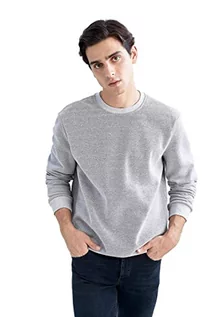 Swetry męskie - DeFacto Męski sweter z długim rękawem – okrągły dekolt bluza męska (szary melanż, XXL), szary melanż, XXL - grafika 1