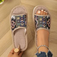 Kapcie damskie - TEMU Kobiece Sandały Boho - Otwarte Kapcie z Miękką Podeszwą EVA, Antypoślizgowe Buty Domowe i Plażowe w Kolorach Beż/Niebieski/Czerwony/Czarny/Biały - miniaturka - grafika 1