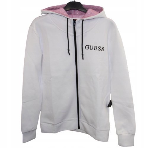 GUESS BLUZA Z KAPUTREM DAMSKA LOGO BIAŁA DŁUGI RĘKAW S WŁI