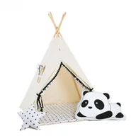 Namioty i tipi dla dzieci - SowkaDesign Namiot tipi dla dzieci, bawełna, okienko, panda, kremowa iskierka - miniaturka - grafika 1
