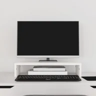 Akcesoria do monitorów - vidaXL Podstawka na monitor, biała, 50x27x10 cm, lite drewno sosnowe - miniaturka - grafika 1