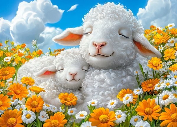 Puzzle 60 Układanka Zwierzęta Farma Wieś Owce Owieczki Kwiaty Sny 5+ Castor