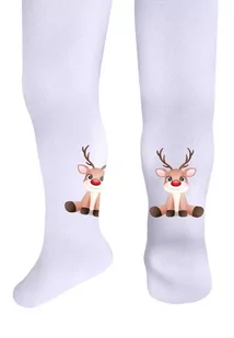 Dziewczęce białe rajstopy z świątecznym nadrukiem reniferka - Rajstopy - miniaturka - grafika 1