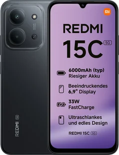 Xiaomi Redmi 15C 5G 4/128GB Czarny - Telefony komórkowe - miniaturka - grafika 1