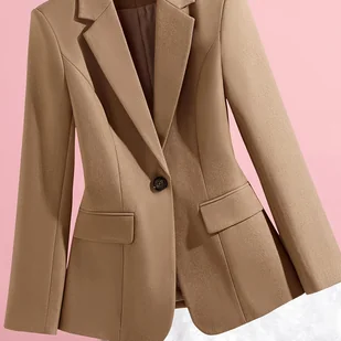 TEMU Elegancki Damski Marynarka w Jednolitym Kolorze - Długi Rękaw, Regularny Krój, Zapięcie na Jedno , Biurowy i Biznesowy Casual na Jesień/Zimę, - Marynarki i żakiety damskie - miniaturka - grafika 1