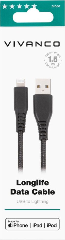 Vivanco cable USB - Lightning 1.5m, black (61688)