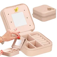 Pudełka i szkatułki - Szkatułka na biżuterię ekoskóra 10x10x5 cm różowy organizer z przegródkami - miniaturka - grafika 1