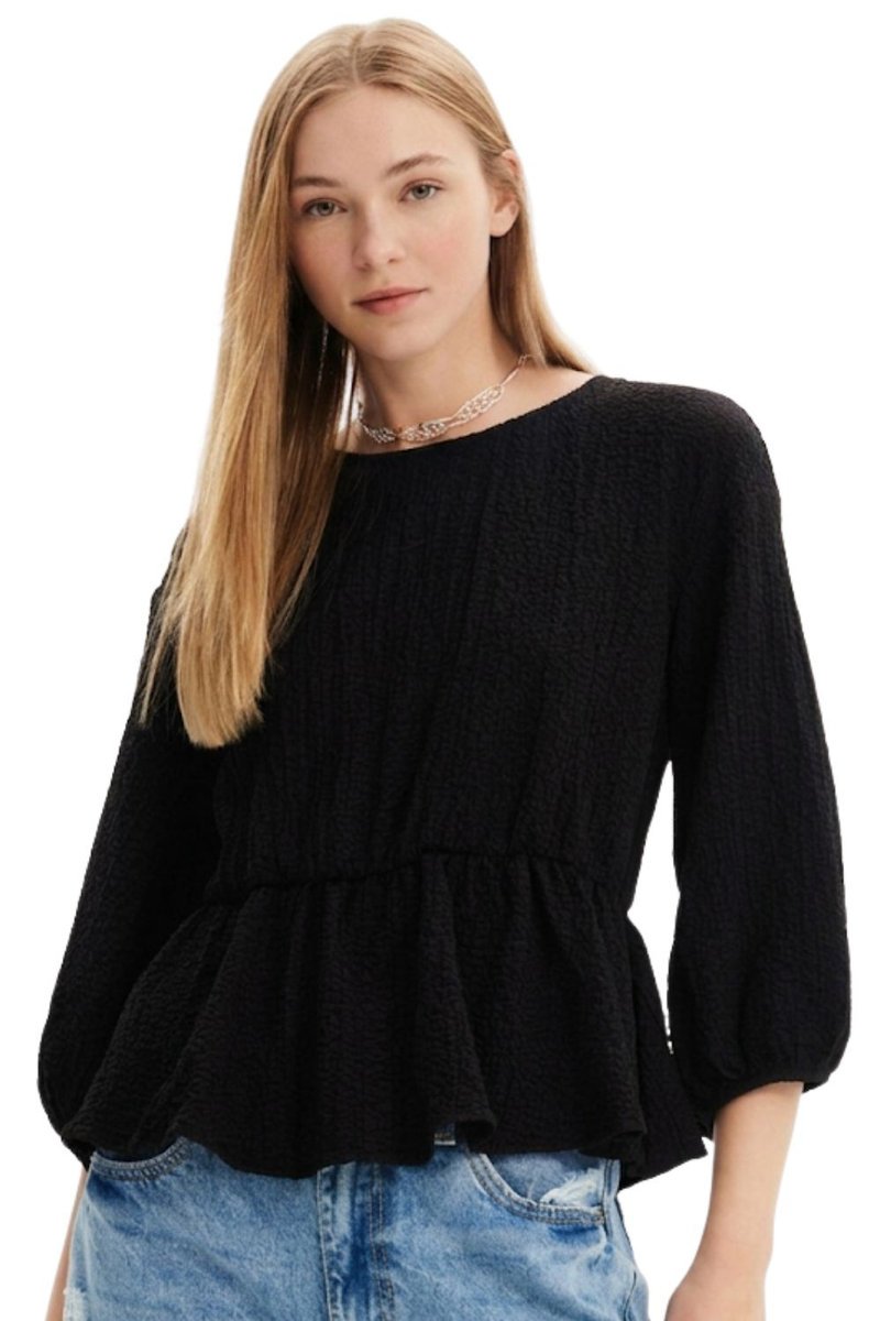 Bluzka damska Desigual Top czarny baskinka tekstura-M