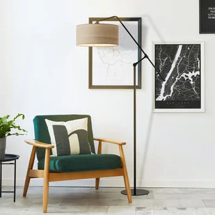 Nowoczesna lampa stojąca z regulacją LIBERIA ECO z designerskim abażurem w kolorze bielonego dębu - Lampy stojące - miniaturka - grafika 1