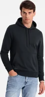 Bluzy męskie - Ombre Męska dresowa bluza bawełniana kangurka z kapturem BASIC czarna V9 OM-SSBN-0161 XL - miniaturka - grafika 1