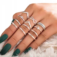 Pierścionki - Srebrny Zestaw Pierścionków Retro Punk Boho 04 - miniaturka - grafika 1