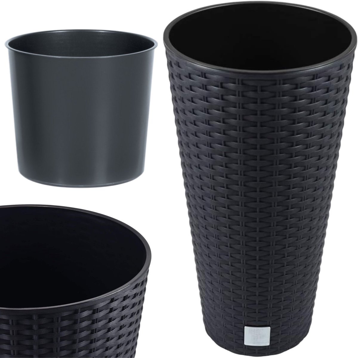 Doniczka okrągła ratanowa 30cm Donica wysoka + wkład dystansowy