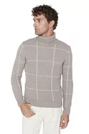 Swetry męskie - Trendyol Męska bluza z golfem w kratę slim sweter, kolor norek, L, Kolor norek, L - miniaturka - grafika 1