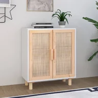 Szafki nocne - Kredens, biały, 60x30x70 cm, lita sosna i naturalny rattan - miniaturka - grafika 1