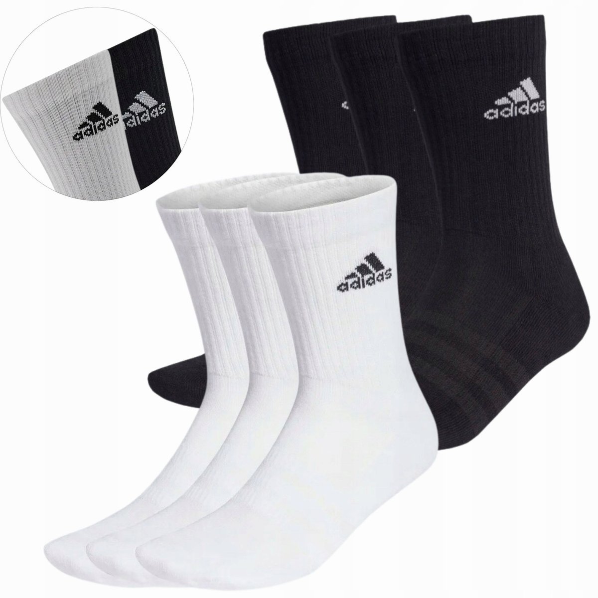 Adidas Nowe Skarpety Skarpetki Zestaw Białe + Czarne 37-39 6 Par