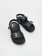Buty dla dziewczynek - Reserved - Sandały z imitacji skóry - czarny - miniaturka - grafika 1