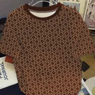 Bluzki damskie - TEMU Damska koszulka z geometrycznym nadrukiem - Brązowa bluzka z krótkim rękawem i okrągłym dekoltem, lekka bluzka na i wiosnę do noszenia na co - miniaturka - grafika 1