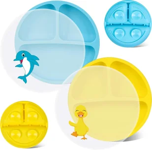 Talerz silikonowy dla dzieci z przyssawkami i pokrywką niebieski żółty 2szt - Miseczki i talerzyki dla dzieci Talerz silikonowy dla dzieci z przyssawkami i pokrywką niebieski żółty 2szt - Miseczki i talerzyki dla dzieci - miniaturka - grafika 1