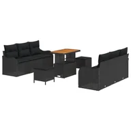 Sofy ogrodowe - vidaXL 9-częściowy zestaw sof ogrodowych z poduszkami czarny technorattan akacja, vidaXL 2-osobowa sofa ogrodowa z miejscem do przechowywania i podu.. - miniaturka - grafika 1