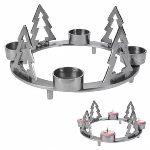 Świecznik na 4 tealigt podstawka pod świeczkę aluminiowy święta choinka 4 sztuki 25 cm kod: O-569188 - Ozdoby bożonarodzeniowe - miniaturka - grafika 1