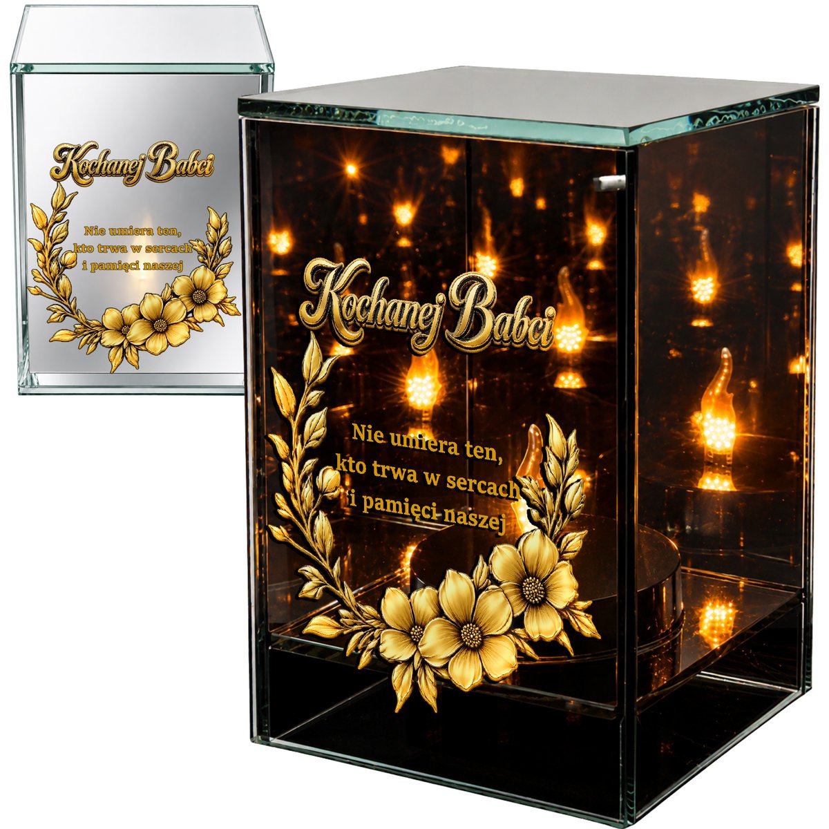 Znicz na Dzień BABCI Lampion LED Lustrzany Nadruk UV Elegancki 3D