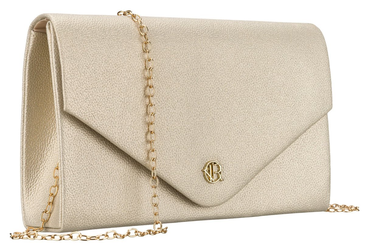 Wieczorowa torebka damska ROVICKY klasyczna kopertówka na łańcuszku skóra ekologiczna mała elegancka wizytowa do ręki lub na ramię złota