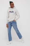 Bluzy męskie - Fila bluza męska kolor szary z kapturem z nadrukiem - miniaturka - grafika 1
