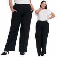 Spodnie damskie - SPODNIE LNIANE DAMSKIE SZEROKIE Z WYSOKIM STANEM ELEGANCKIE MORAJ M BLACK - miniaturka - grafika 1