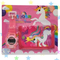 Portfele - Portmonetka JEDNOROŻEC zestaw ZEGAREK ELEKTRONICZNY portfel RÓŻOWY - miniaturka - grafika 1