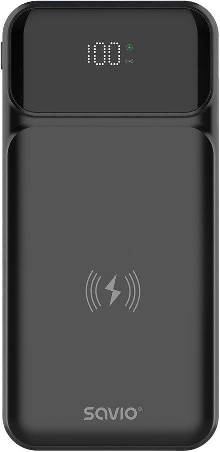 SAVIO BA-09 POWERBANK 10000 mAh, czarny, ładowanie indukcyjne
