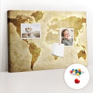 Tablice i flipcharty - Szkolna Tablica korkowa 60x40 cm, Kolorowe Pinezki, wzór Stara mapa świata - miniaturka - grafika 1