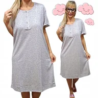 Bielizna nocna - UROCZA KOSZULA NOCNA ROZPINANA Bawełna szara chmurka prezent 50 52 4xl - miniaturka - grafika 1