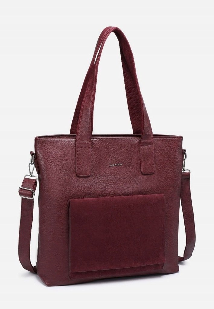 Duża Pojemna Torebka Damska Czerwona Shopper A4 LUIGISANTO Z Zamszem