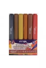 Strigo. Markery akrylowe trójkątne 6 kolorów. Końcówka Brush. Zestaw 6 - Flamastry - miniaturka - grafika 1