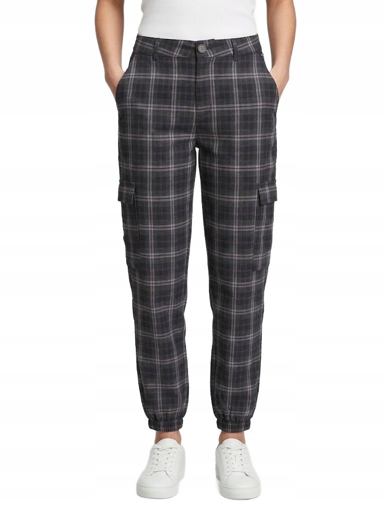 PEPE JEANS SPODNIE CASUAL Z WZOREM KRATKA I KIESZENIAMI M AWA