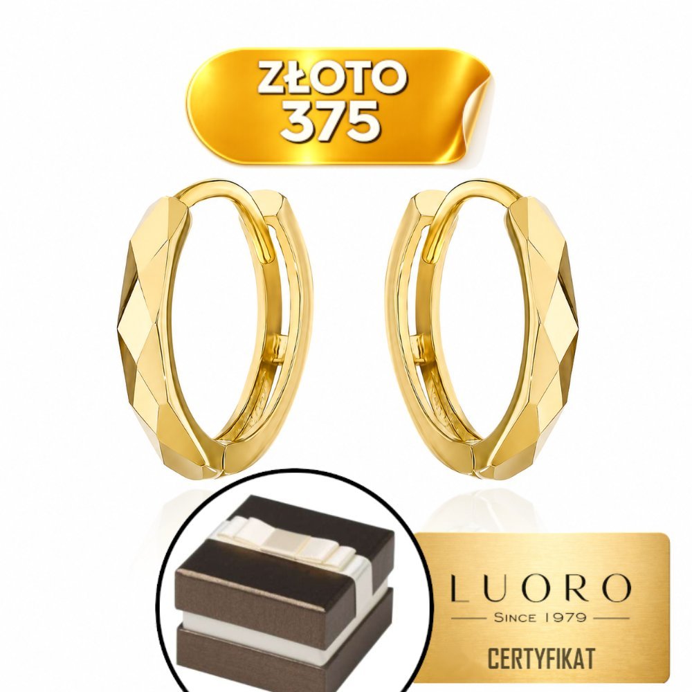 KOLCZYKI ZŁOTE 375 ŻÓŁTE DIAMENTOWANE KÓŁECZKA NA KREOLU 12 MM